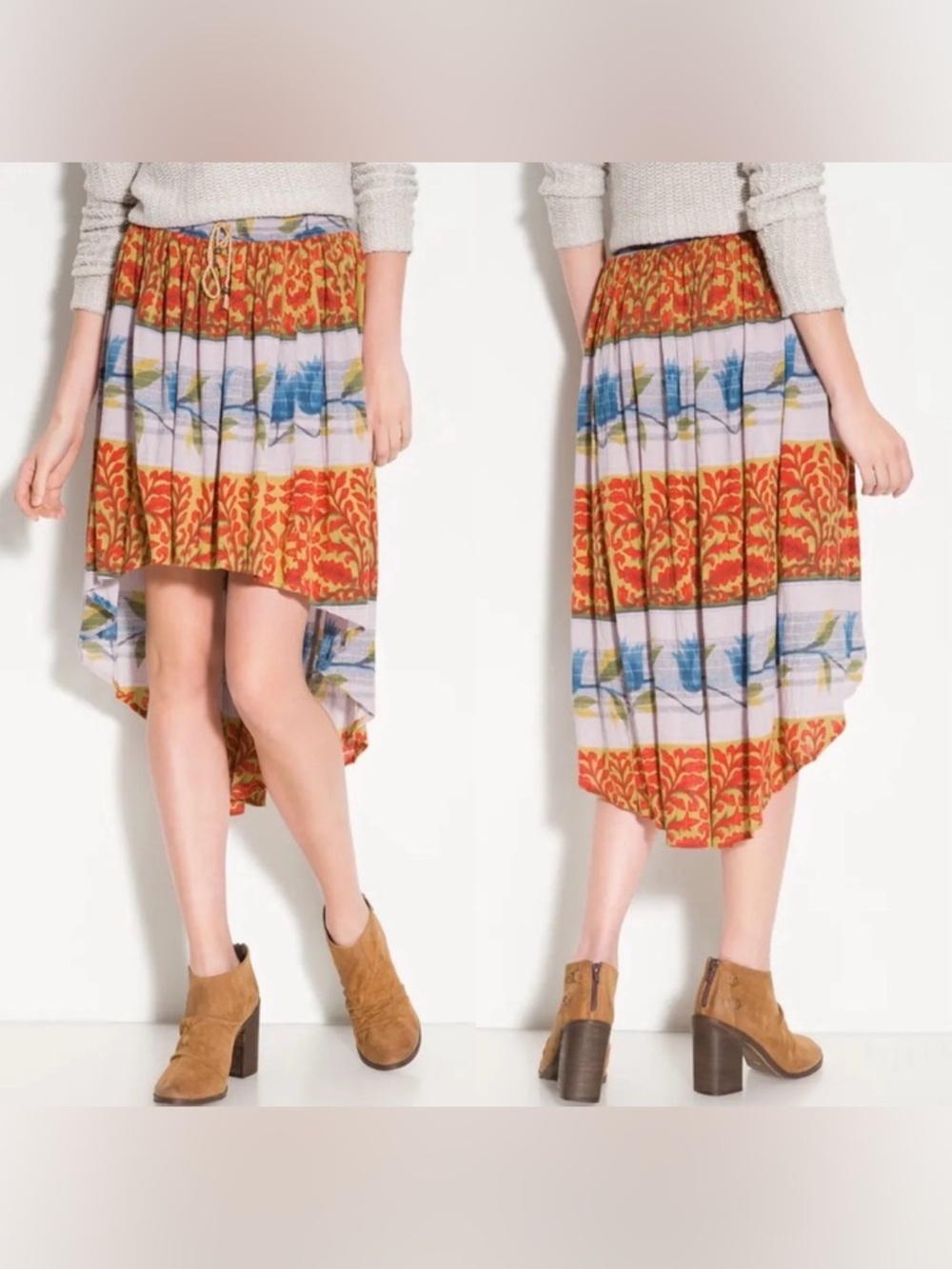 Vintage Free People ‘Zen Garden’ High Low Floral Print Skirt size Large